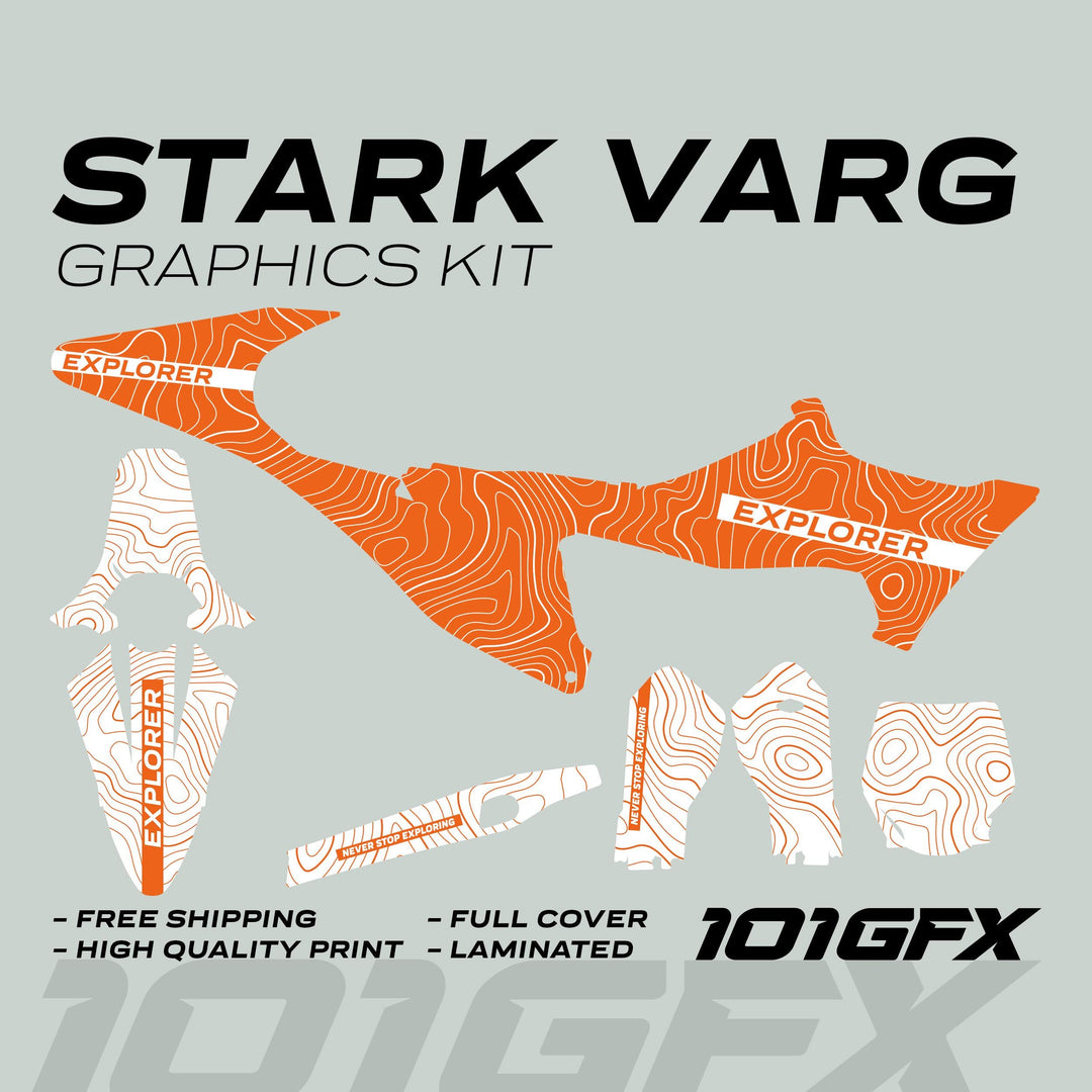 Stark Varg Graphics Kit EXPLORER ORANGE WHITE Decals Stickers