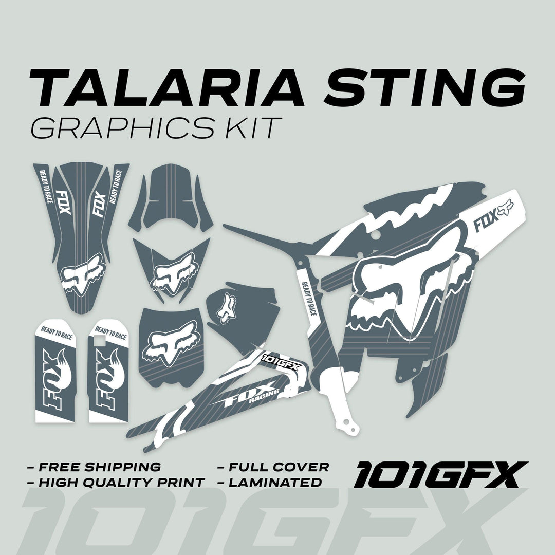 Talaria Sting R Graphics Kit FOX STRIPES Grey White