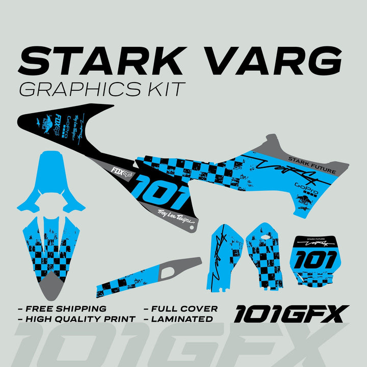 Stark Varg Graphics Kit RACE BLACK Cyan Decals Stickers