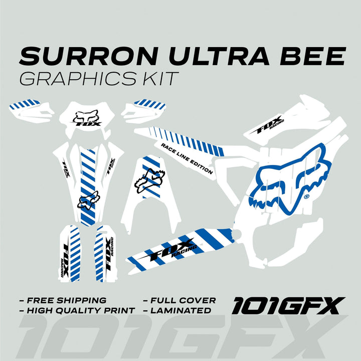 Surron Ultra Bee Graphics Kit FOX RACE LINE White Blue