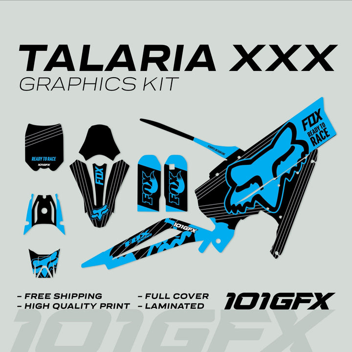 Talaria XXX Graphics Kit FOX STRIPES Black Cyan