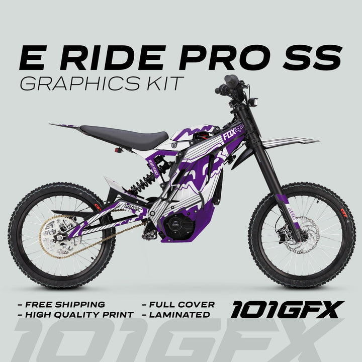 E Ride Pro SS Graphics Kit FOX R Stripes White Purple