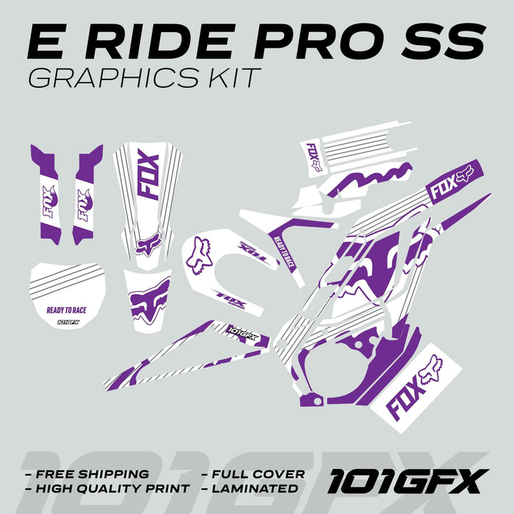 E Ride Pro SS Graphics Kit FOX R Stripes White Purple