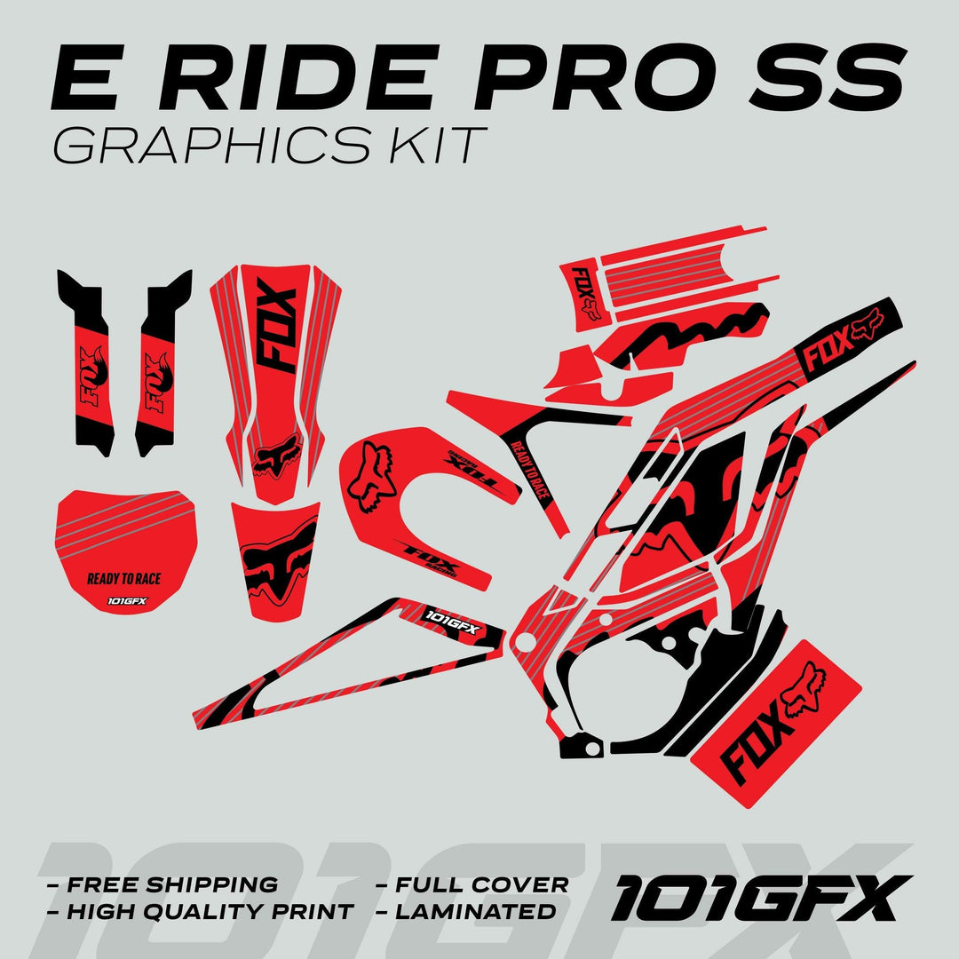 E Ride Pro SS Graphics Kit FOX R Stripes Red Black