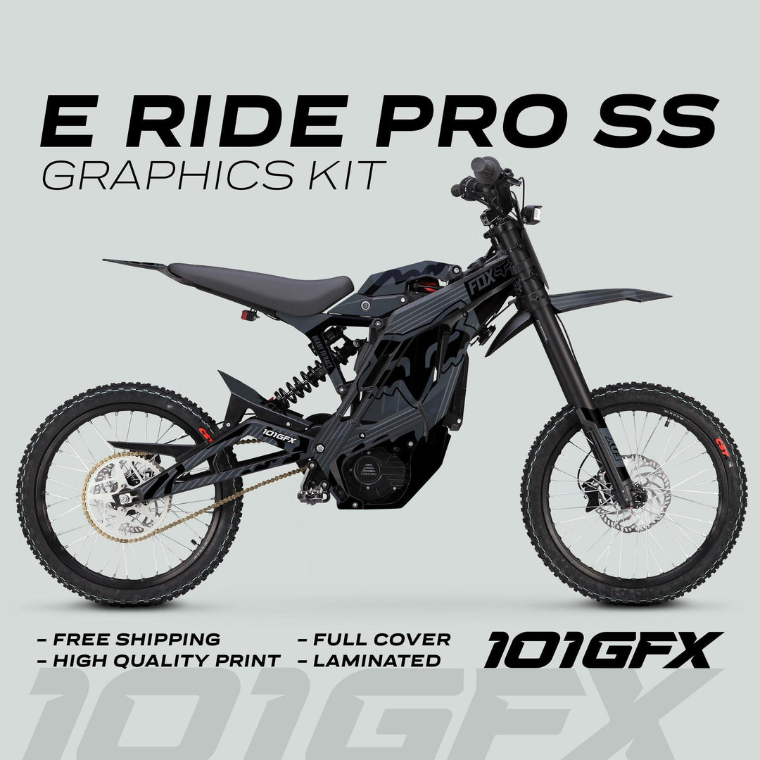 E Ride Pro SS Graphics Kit FOX R Stripes Grey Black