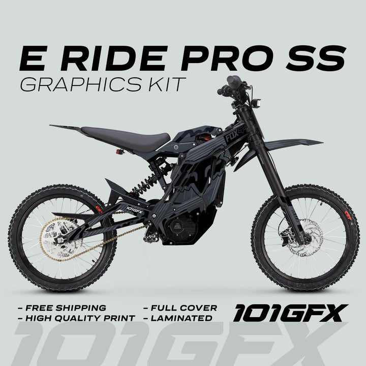 E Ride Pro SS Graphics Kit FOX R Stripes Grey Black