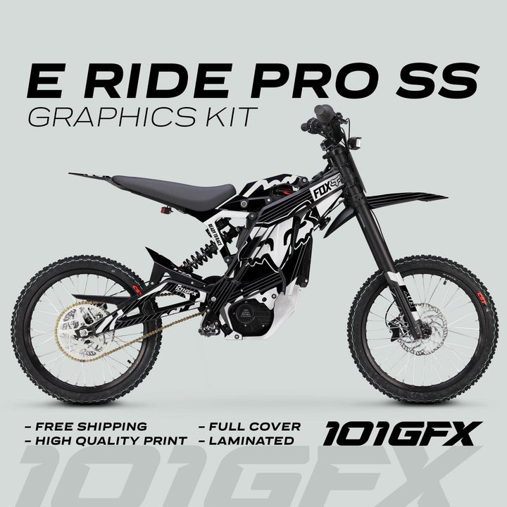 E Ride Pro SS Graphics Kit FOX R Stripes Black White