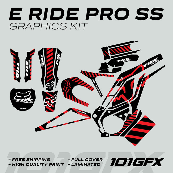 E Ride Pro SS Graphics Kit FOX Race Line Black Red