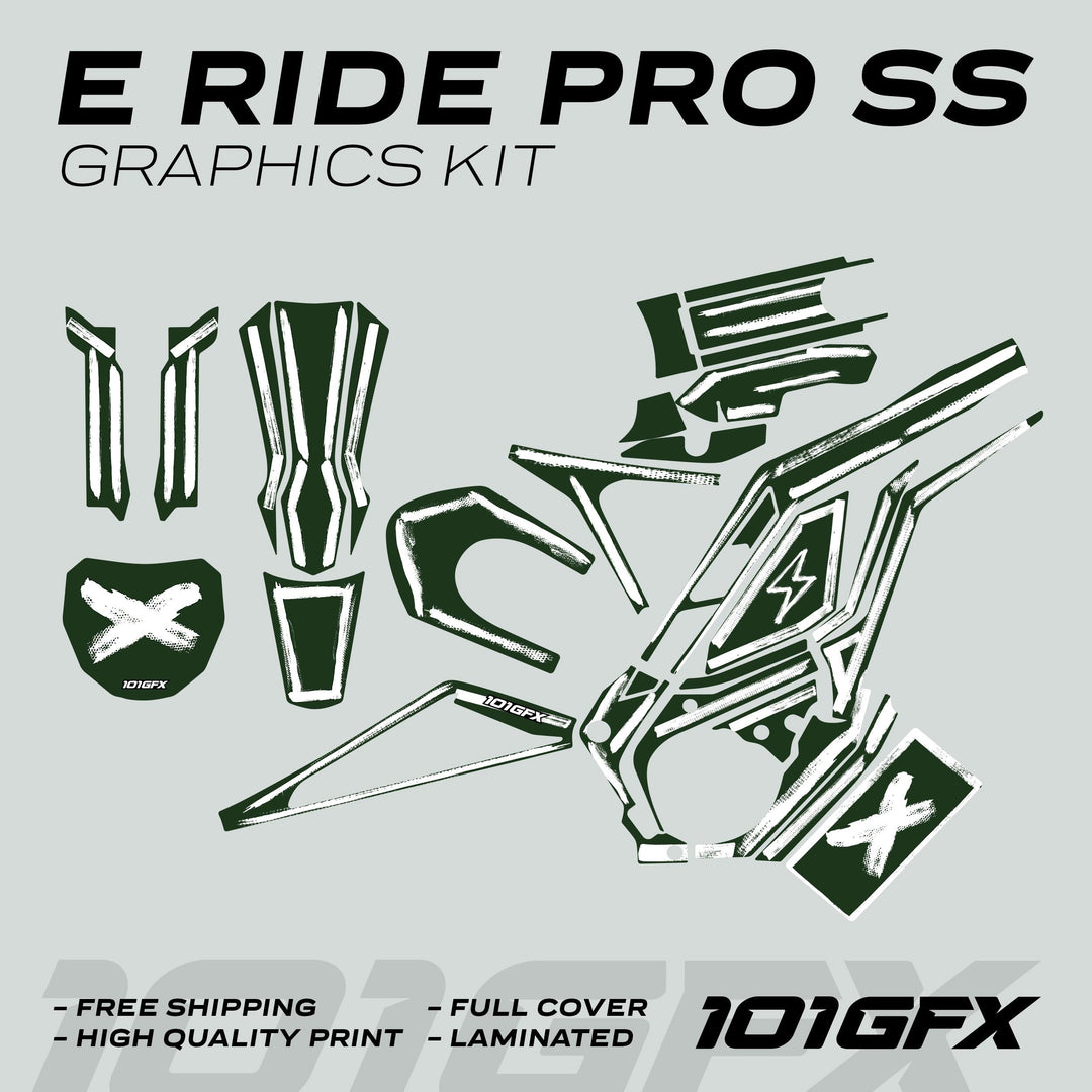 E Ride Pro SS Graphics Kit BRUSH Greenish White Decals Stickers Laminated ERide Pro S SS eBike Emoto