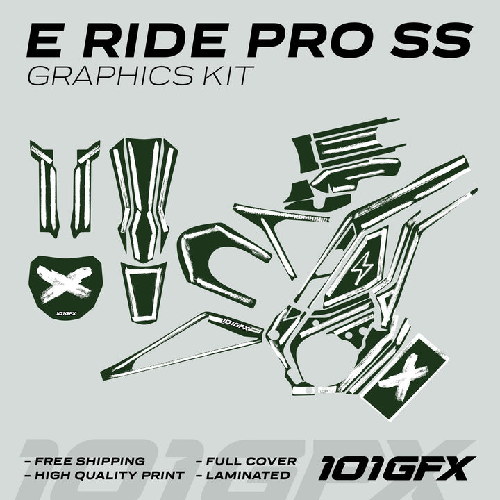 E Ride Pro SS Graphics Kit BRUSH Greenish White Decals Stickers Laminated ERide Pro S SS eBike Emoto