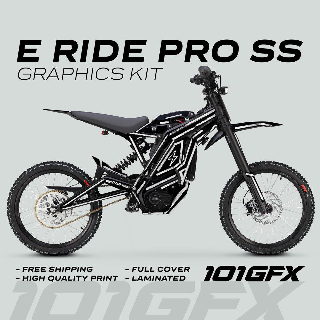 E Ride Pro SS Graphics Kit BRUSH Black White Decals Stickers Laminated ERide Pro S SS eBike Emoto