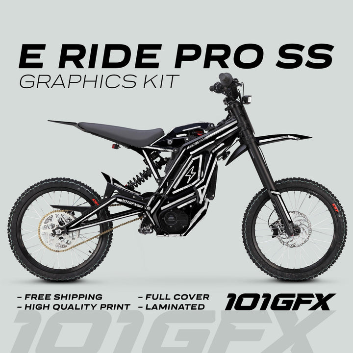 E Ride Pro SS Graphics Kit BRUSH Black White Decals Stickers Laminated ERide Pro S SS eBike Emoto