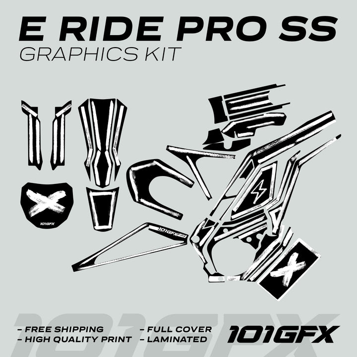 E Ride Pro SS Graphics Kit BRUSH Black White Decals Stickers Laminated ERide Pro S SS eBike Emoto