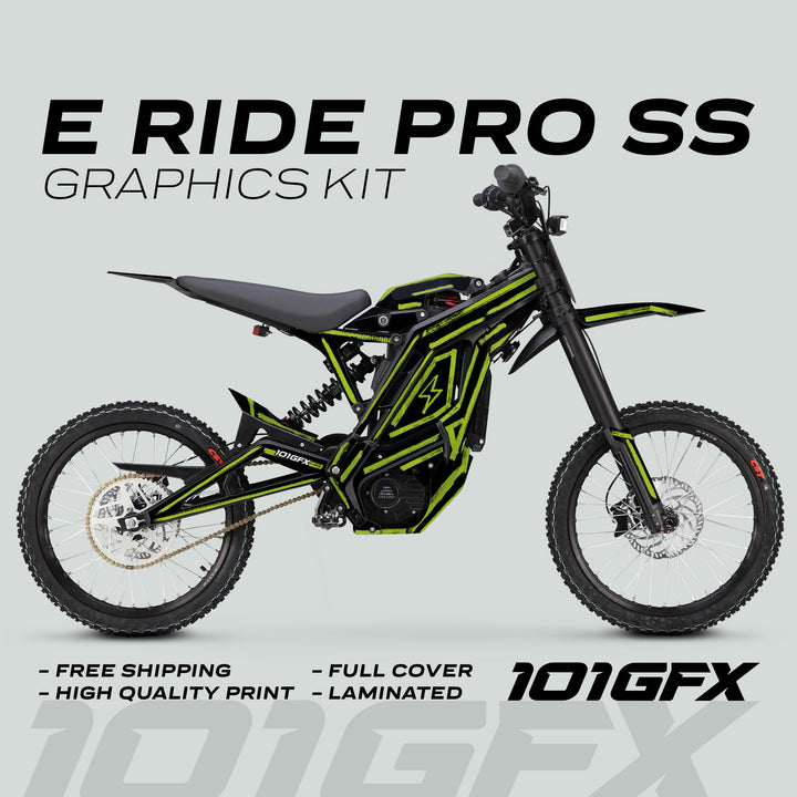 E Ride Pro SS Graphics Kit BRUSH Black Green Decals Stickers Laminated ERide Pro S SS eBike Emoto