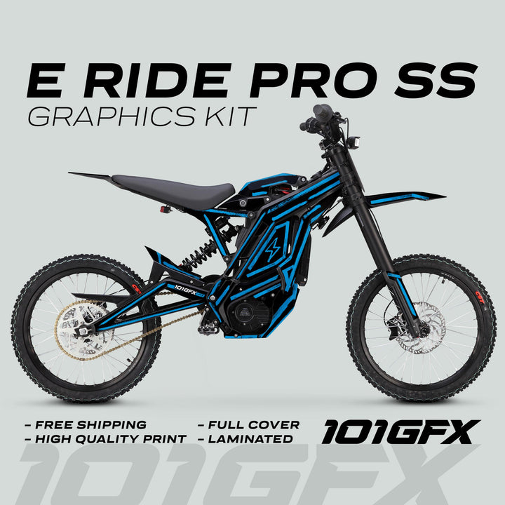 E Ride Pro SS Graphics Kit BRUSH Black Cyan Decals Stickers Laminated ERide Pro S SS eBike Emoto