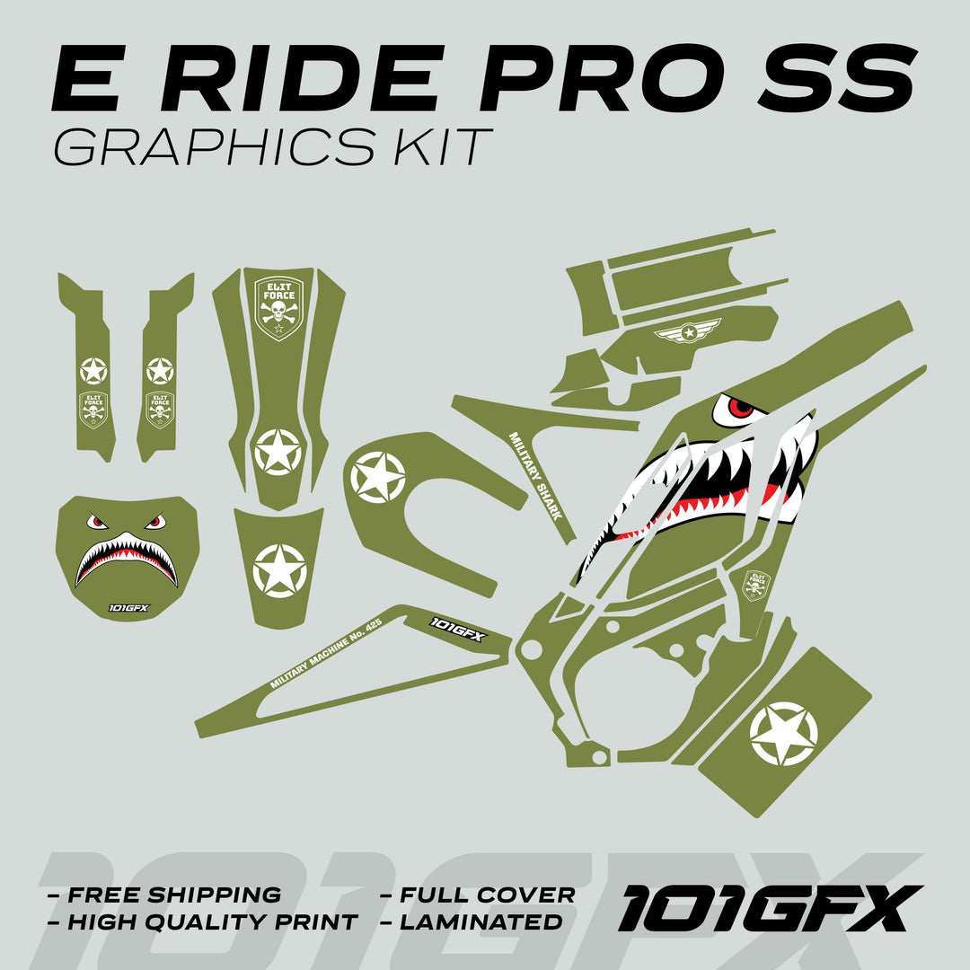 E Ride Pro SS Graphics Kit MILITARY OLIVE Black Decals Stickers Laminated ERide Pro S ss eBike Emoto e-ride Camouflage