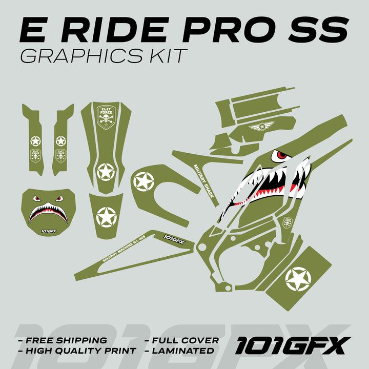 E Ride Pro SS Graphics Kit MILITARY OLIVE Black Decals Stickers Laminated ERide Pro S ss eBike Emoto e-ride Camouflage