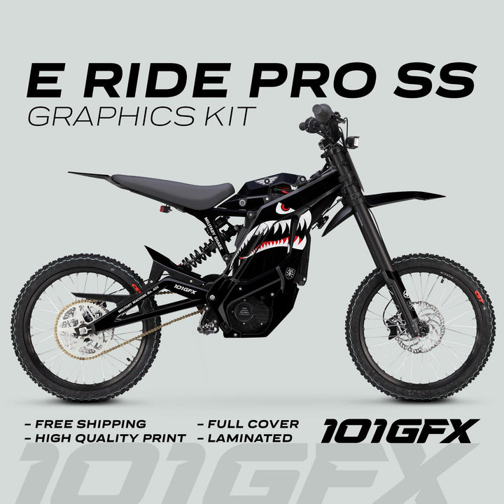 E Ride Pro SS Graphics Kit MILITARY SHARK Black Decals Stickers Laminated ERide Pro S ss eBike Emoto e-ride Camouflage