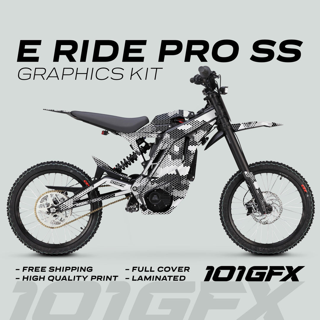 E Ride Pro SS Graphics Kit HEXOCAM WHITE Decals Stickers Laminated ERide Pro S ss eBike Emoto e-ride Camouflage
