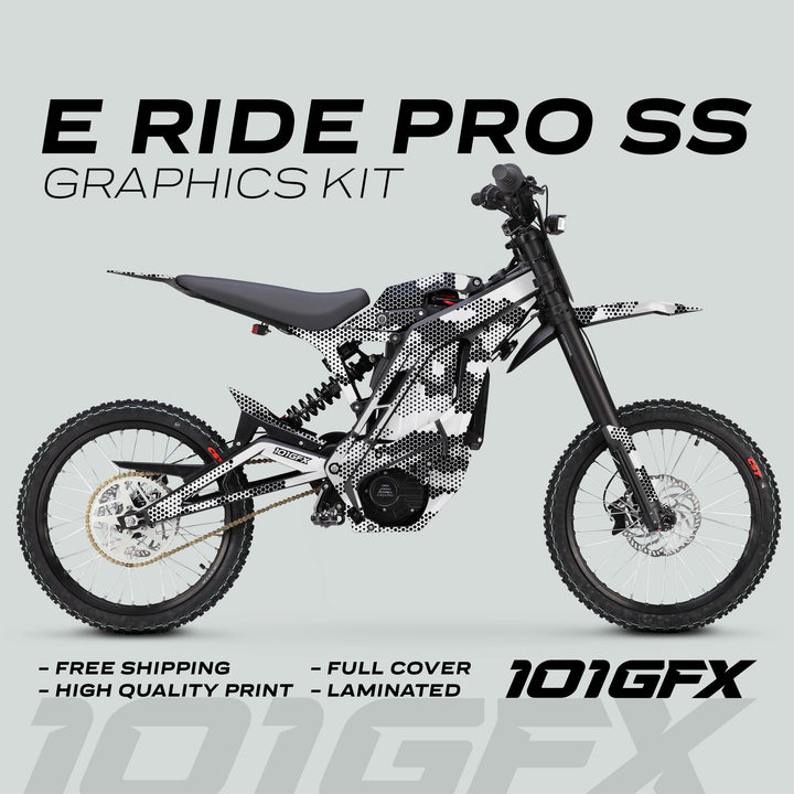 E Ride Pro SS Graphics Kit HEXOCAM WHITE Decals Stickers Laminated ERide Pro S ss eBike Emoto e-ride Camouflage