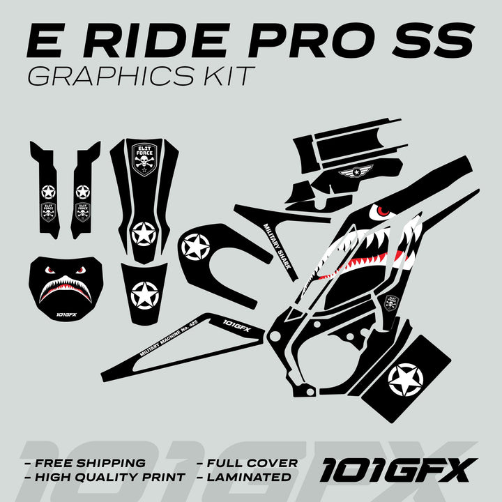 E Ride Pro SS Graphics Kit MILITARY SHARK Black Decals Stickers Laminated ERide Pro S ss eBike Emoto e-ride Camouflage