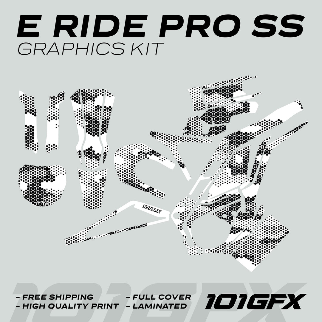 E Ride Pro SS Graphics Kit HEXOCAM WHITE Decals Stickers Laminated ERide Pro S ss eBike Emoto e-ride Camouflage