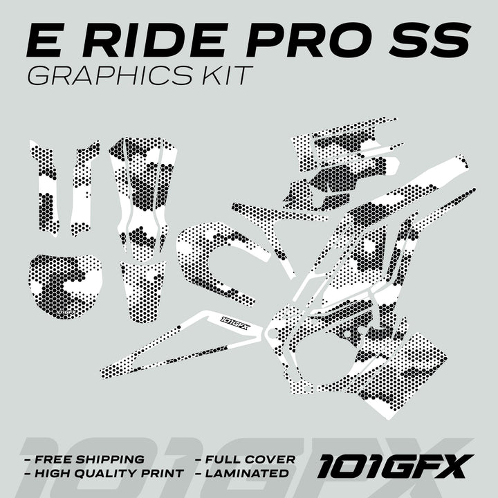 E Ride Pro SS Graphics Kit HEXOCAM WHITE Decals Stickers Laminated ERide Pro S ss eBike Emoto e-ride Camouflage