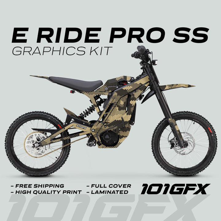 E Ride Pro SS Graphics Kit HEXOCAM SAND Decals Stickers Laminated ERide Pro S ss eBike Emoto e-ride Camouflage