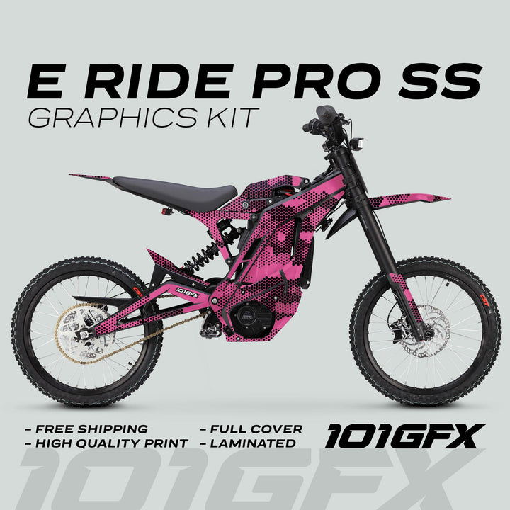 E Ride Pro SS Graphics Kit HEXOCAM PINK Decals Stickers Laminated ERide Pro S ss eBike Emoto e-ride Camouflage