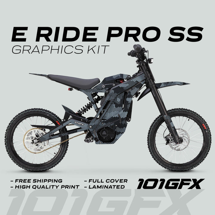 E Ride Pro SS Graphics Kit HEXOCAM GREY Decals Stickers Laminated ERide Pro S ss eBike Emoto e-ride Camouflage