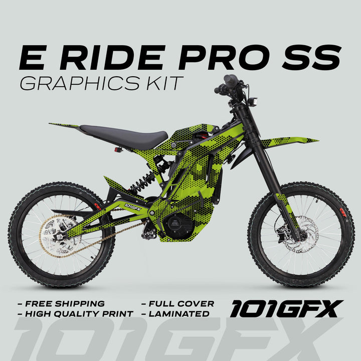 E Ride Pro SS Graphics Kit HEXOCAM GREEN Decals Stickers Laminated ERide Pro S ss eBike Emoto e-ride Camouflage