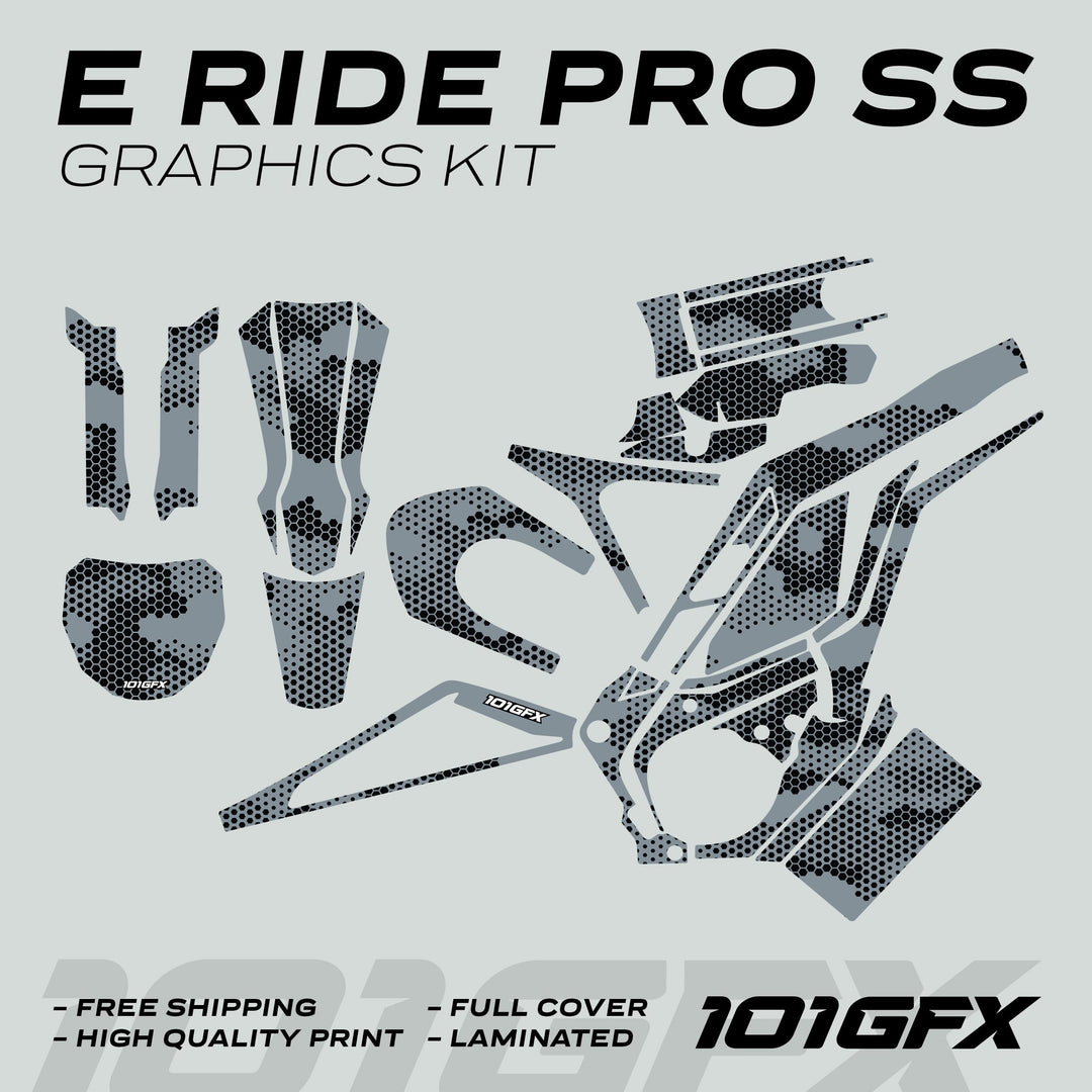 E Ride Pro SS Graphics Kit HEXOCAM GREY Decals Stickers Laminated ERide Pro S ss eBike Emoto e-ride Camouflage