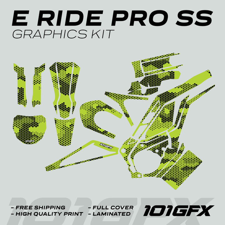 E Ride Pro SS Graphics Kit HEXOCAM GREEN Decals Stickers Laminated ERide Pro S ss eBike Emoto e-ride Camouflage