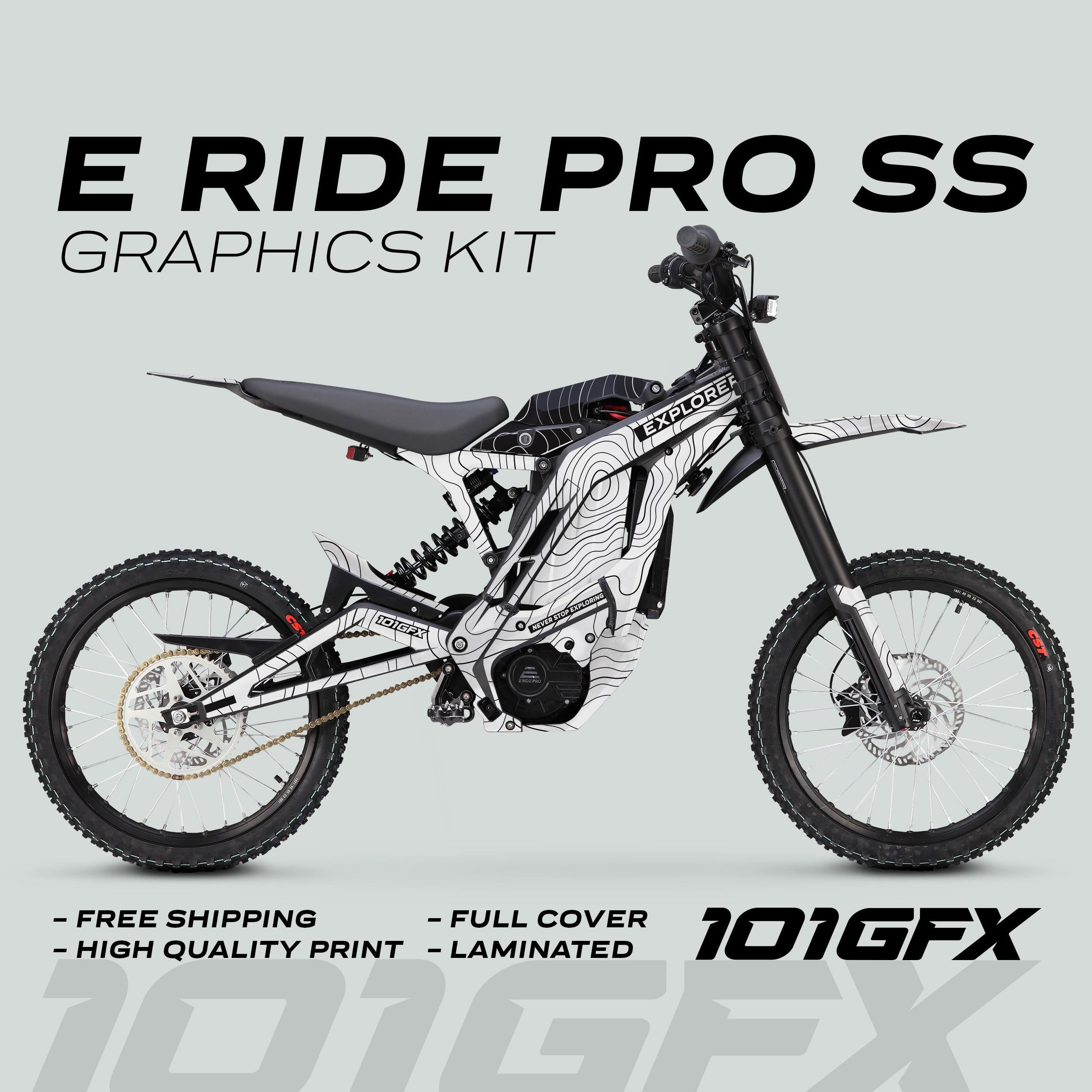 Long Rides Motorcycle Graphics E Ride Pro SS Graphics Kit EXPLORER White Black – 101GFX eBike Graphics
