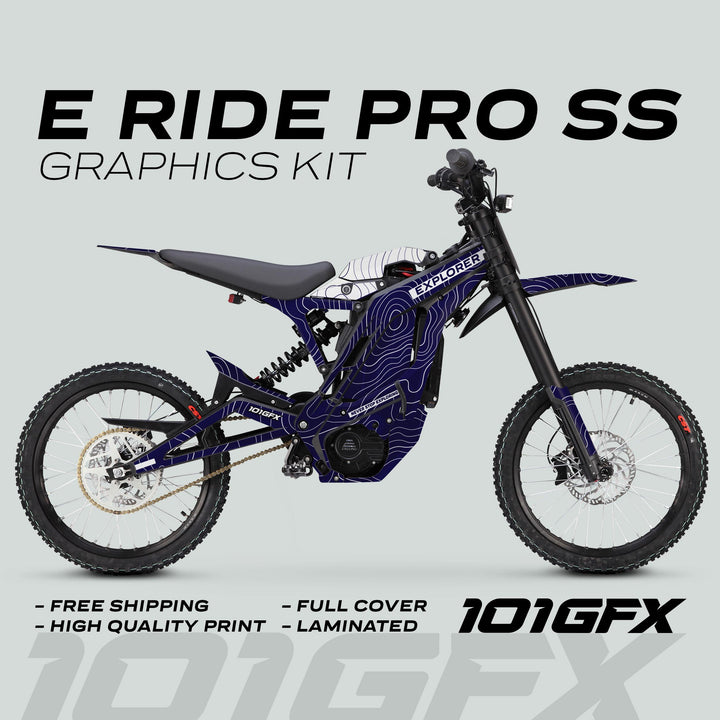 E Ride Pro SS Graphics Kit EXPLORER Navy White Decals Stickers Laminated ERide Pro S ss eBike Emoto e-ride