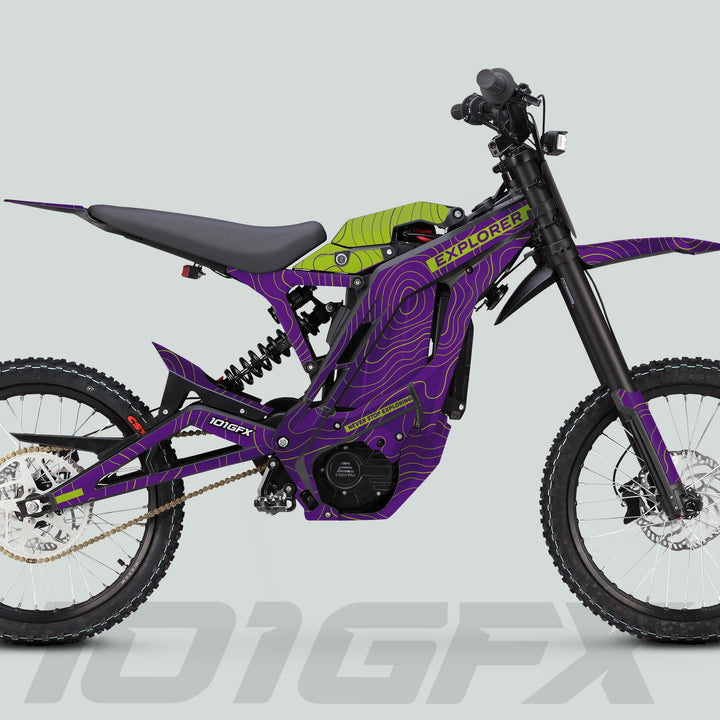 E Ride Pro SS Graphics Kit EXPLORER Purple Green Decals Stickers Laminated ERide Pro S ss eBike Emoto e-ride