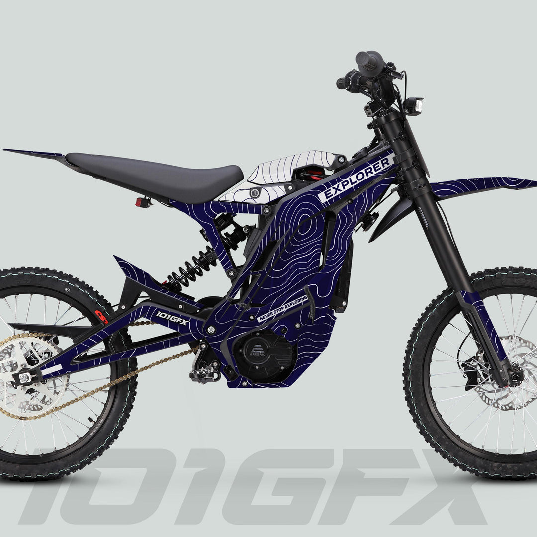E Ride Pro SS Graphics Kit EXPLORER Navy White Decals Stickers Laminated ERide Pro S ss eBike Emoto e-ride
