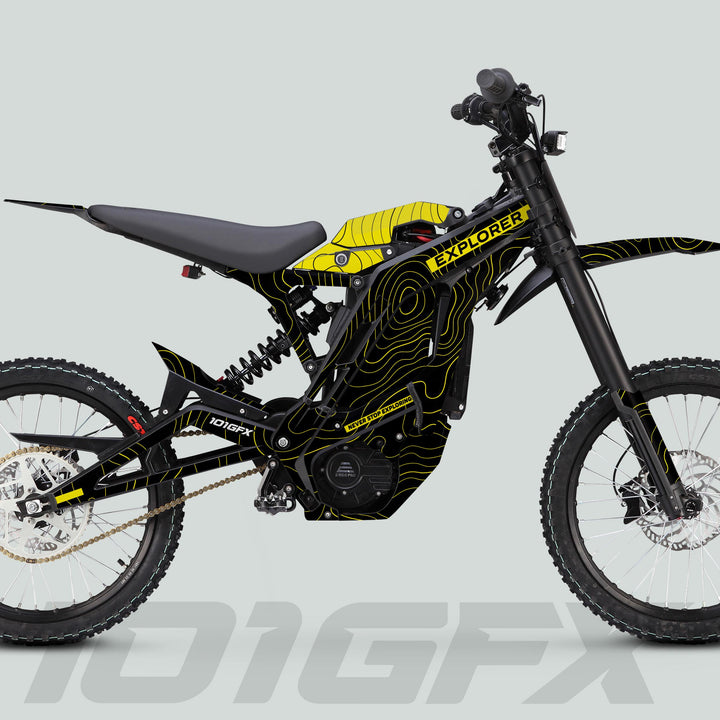 E Ride Pro SS Graphics Kit EXPLORER Black Yellow Decals Stickers Laminated ERide Pro S ss eBike Emoto e-ride