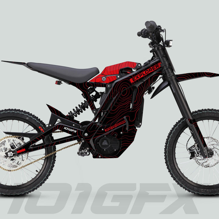 E Ride Pro SS Graphics Kit EXPLORER Black Red Decals Stickers Laminated ERide Pro S ss eBike Emoto e-ride