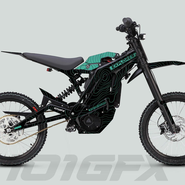 E Ride Pro SS Graphics Kit EXPLORER Black Mint Decals Stickers Laminated ERide Pro S ss eBike Emoto e-ride