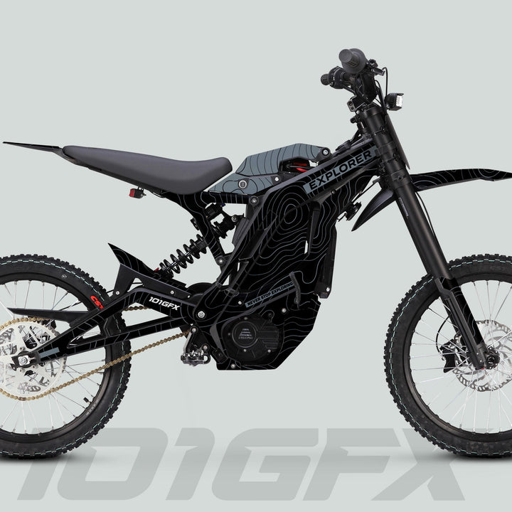 E Ride Pro SS Graphics Kit EXPLORER Black GreyDecals Stickers Laminated ERide Pro S ss eBike Emoto e-ride