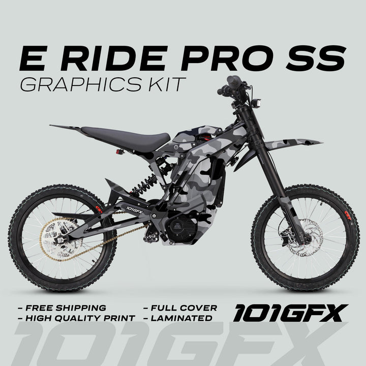 E Ride Pro SS Graphics Kit CAMOUFLAGE SNOW Decals Stickers Laminated ERide Pro S ss eBike Emoto e-ride