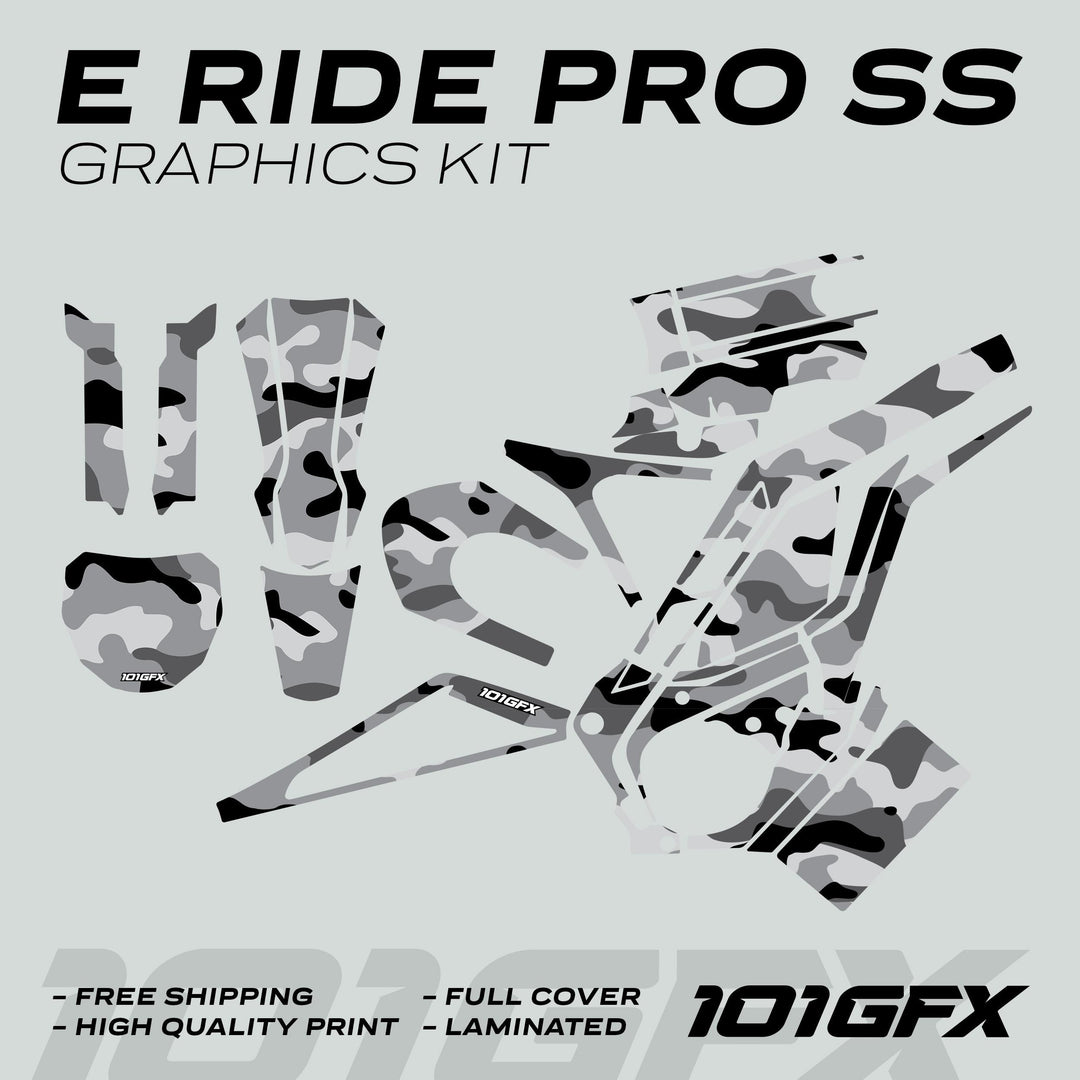 E Ride Pro SS Graphics Kit CAMOUFLAGE SNOW Decals Stickers Laminated ERide Pro S ss eBike Emoto e-ride