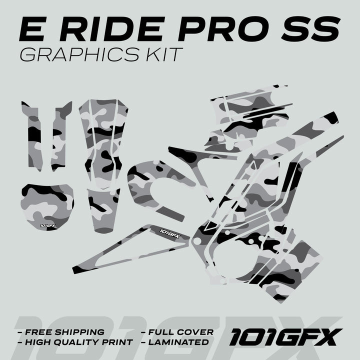 E Ride Pro SS Graphics Kit CAMOUFLAGE SNOW Decals Stickers Laminated ERide Pro S ss eBike Emoto e-ride