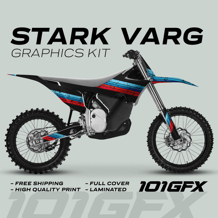 Stark Varg Graphics Kit RETRO BLUE RED Decals Stickers Laminated Retro Vintage Lines Stripes Emoto