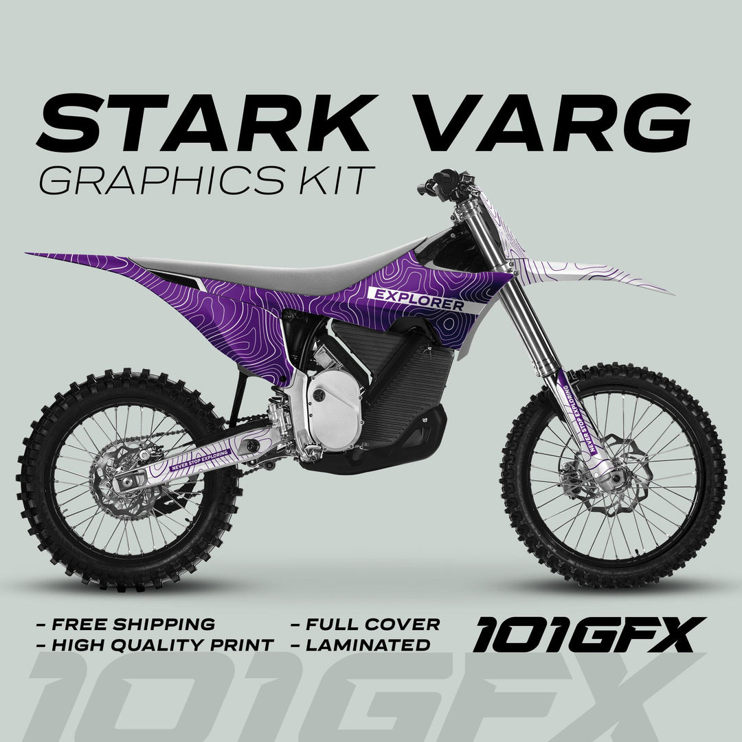 Stark Varg Graphics Kit EXPLORER PURPLE WHITE Decals Stickers Laminated Camo camouflage altitude explore Emoto