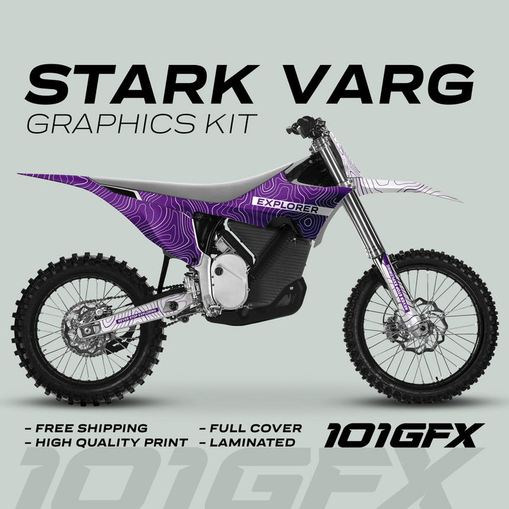 Stark Varg Graphics Kit EXPLORER PURPLE WHITE Decals Stickers Laminated Camo camouflage altitude explore Emoto