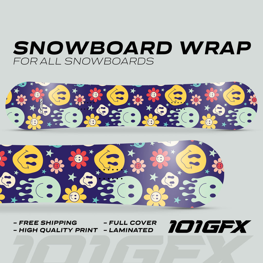 free ride snowboard stickers SMILEY Snowboard Wrap: Vibrant, Durable Protection – 101GFX