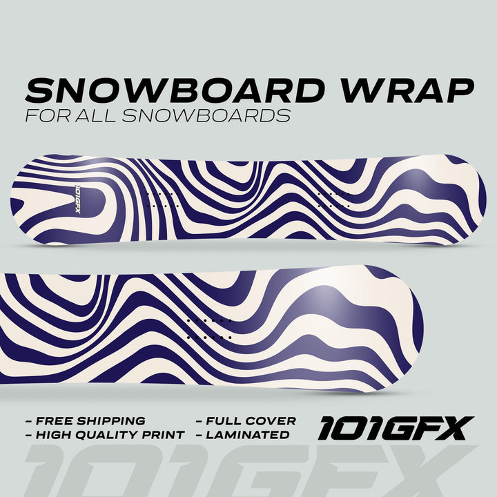 Snowboard Wrap WAVY WHITE NAVY Snowboard sticker skin decals stickers