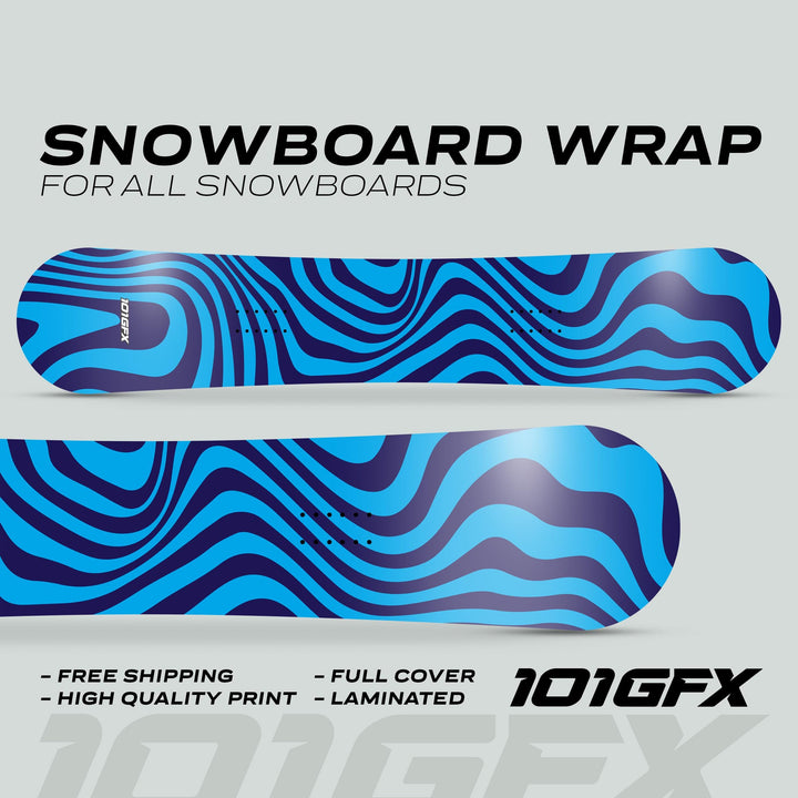 Snowboard Wrap WAVY CYAN NAVY Snowboard sticker skin decals stickers